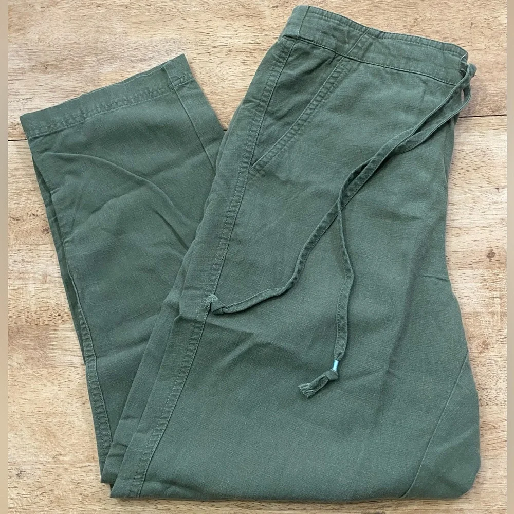 J Crew Denim Women’s Small Linen Blend Army Green Front‎ Tie Crop Seaside Pant